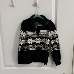 Polo by Ralph Lauren Black & White Fair Isle Quarter-Zip Pullover- size 4T